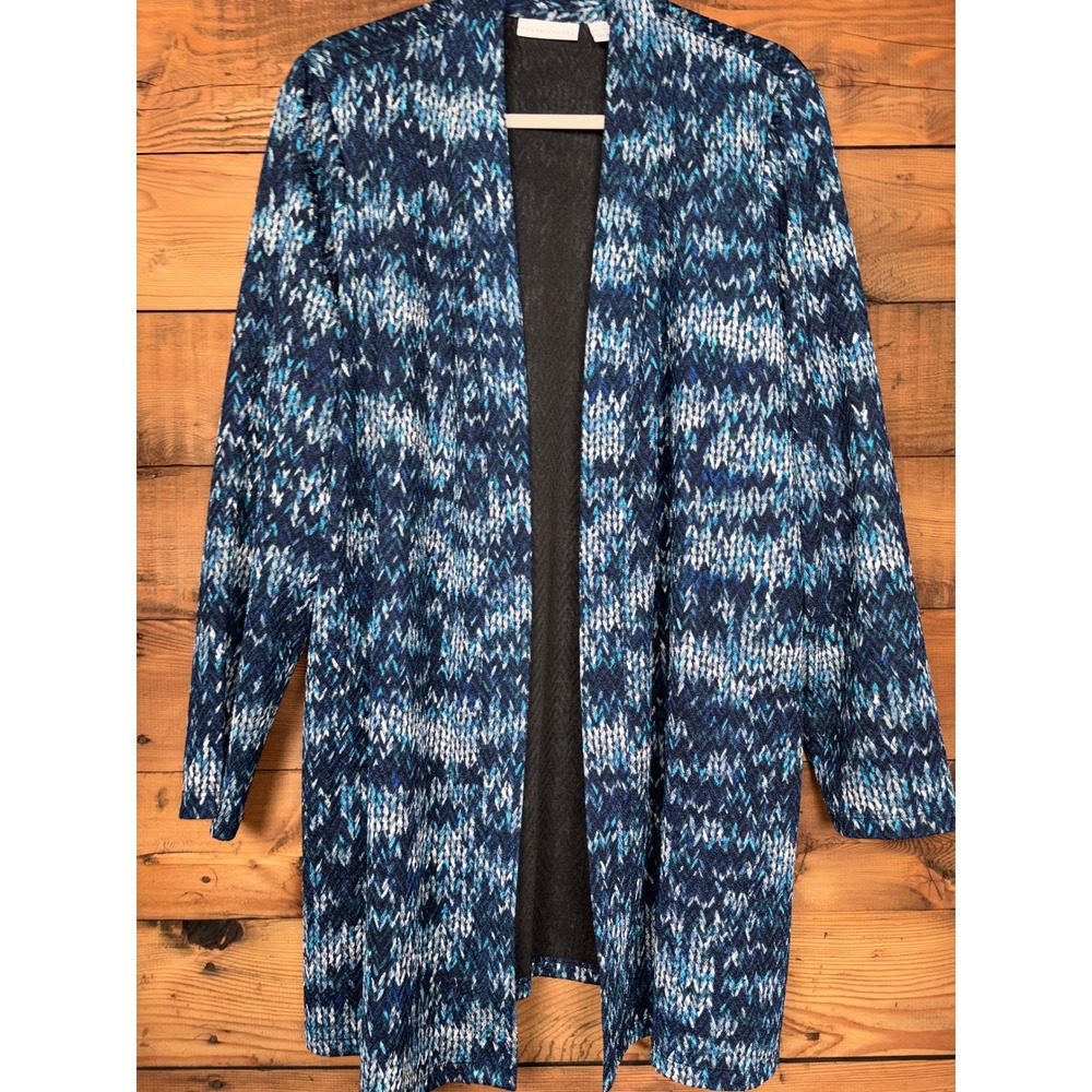 Susan Graver Cardigan Womens XL Geometric Open Front Pockets A384316